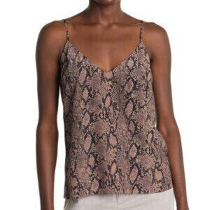 Womens Frame Chocolate Brown Black Python Print Sleeveless Silk Cami Tank Top XS